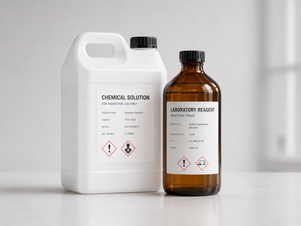 Chemical containers with GHS labels